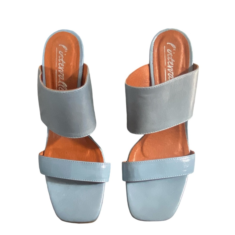 P’intervalle Genuine Leather Open Toe Wedge Mule Sandal